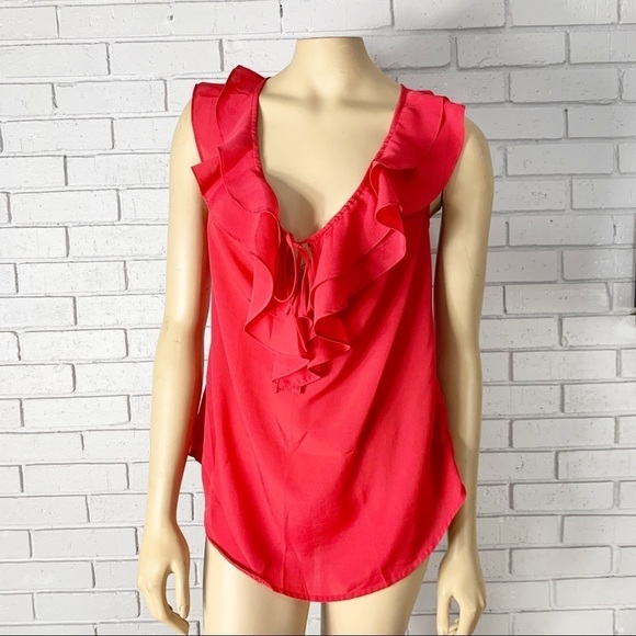 Mossimo Women's Top Red Sleeveless Ruffle Top - Picture 4 of 16